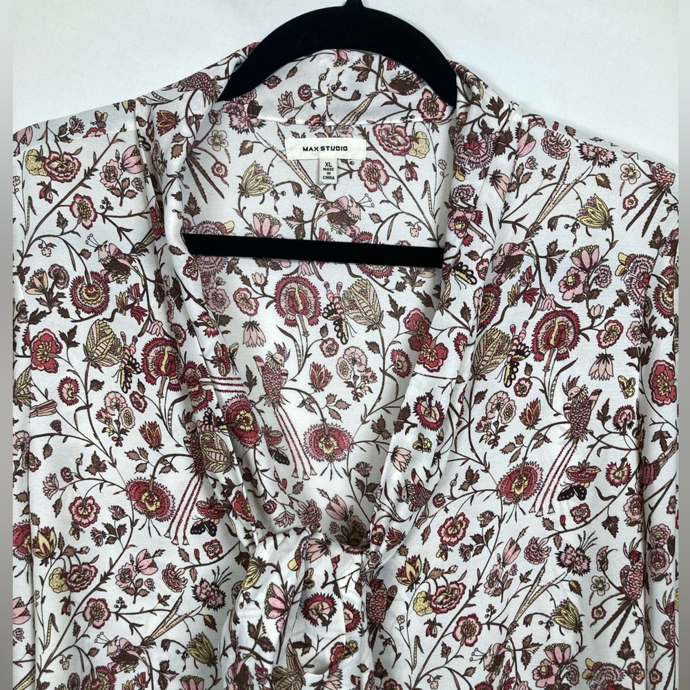 Max Studio Floral Flowy Blouse - Red and Cream Sz XL - Picture 2 of 14